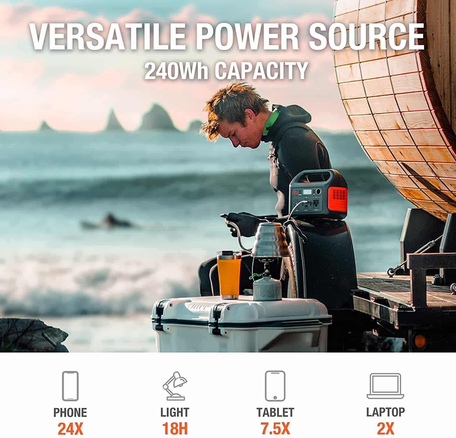 Jakcery explorer 240 is versatile power source with 240wh capacity.