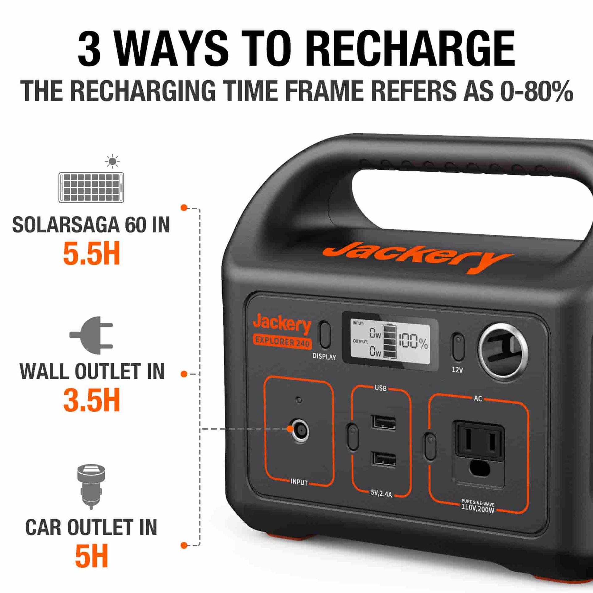 There are three ways to recharge the Explorer 240.