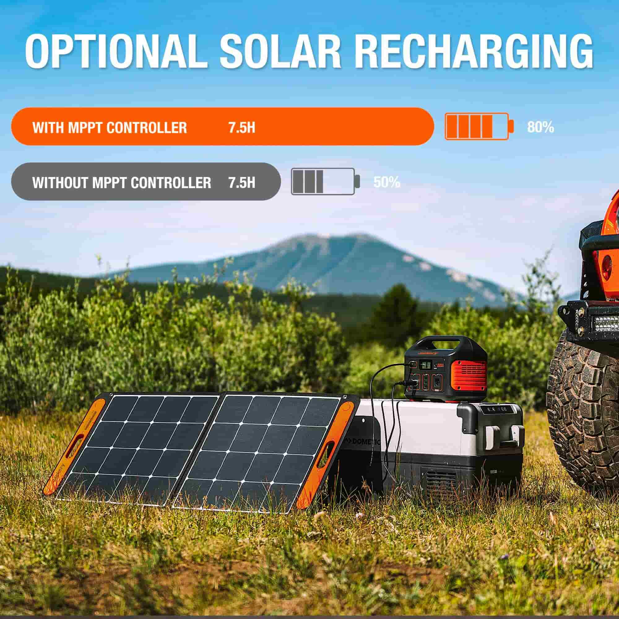 Jackery explorer 500 power station can be fast recharging with solar panel.