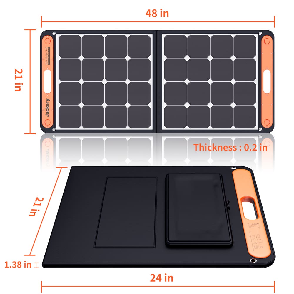 Jackery 100W foldable Solar Panel is 48*21in.