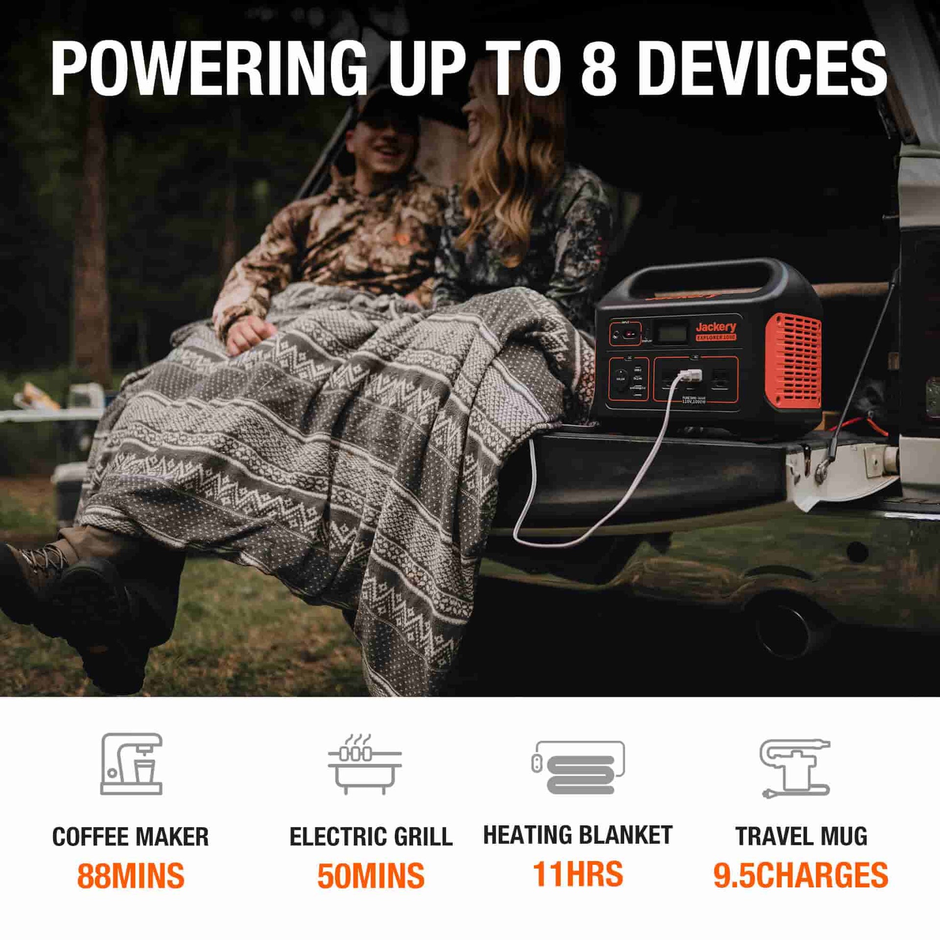 jackery explorer 1000 power station can power up to 8 devices at the same time.